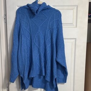 Aerie Blue Cable Knit Cowl Neck Sweater
